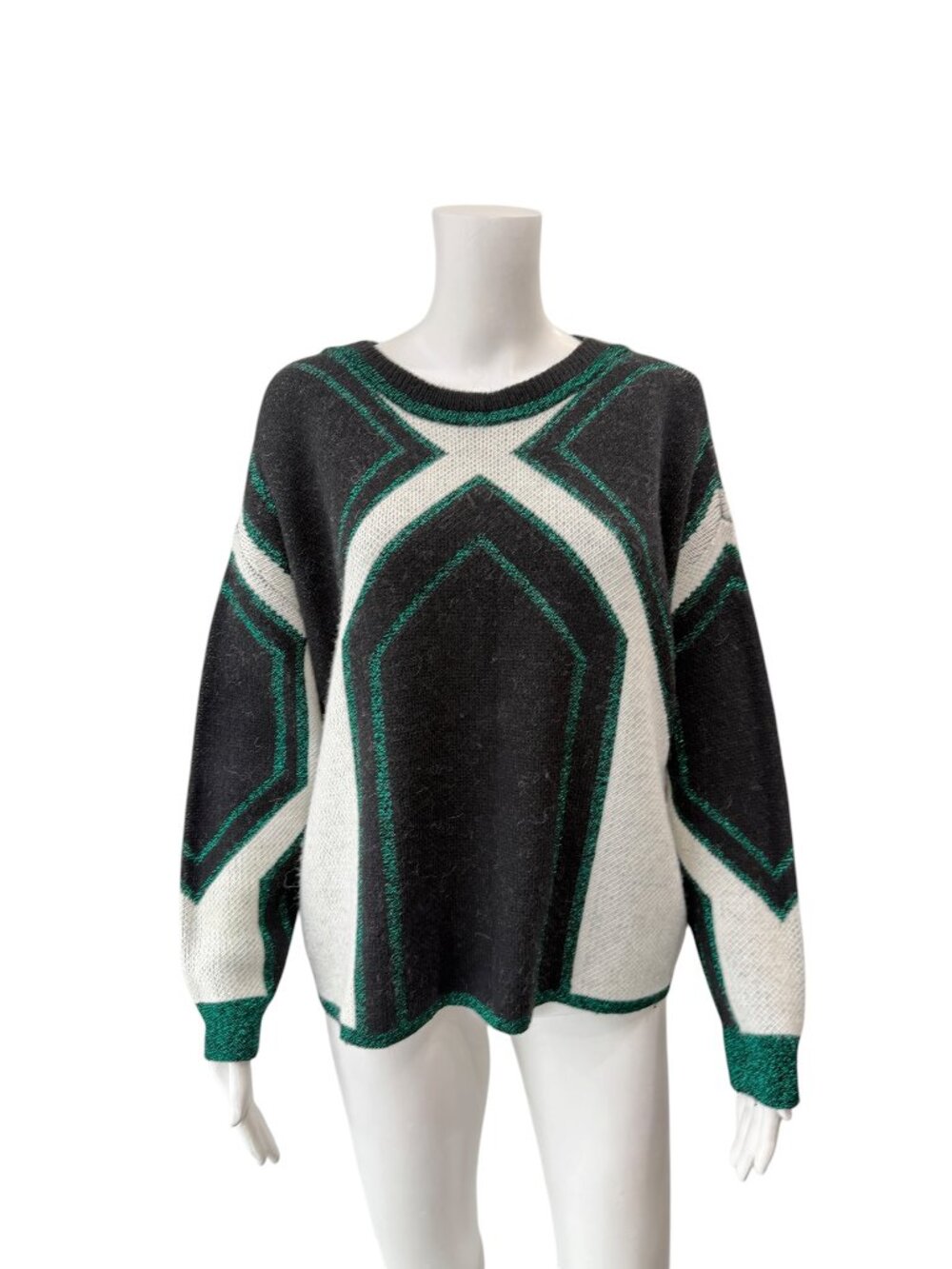 ba&sh Black Green Metallic Geometric Lady Pullover Sweater size 6